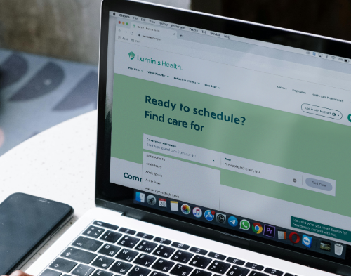person scheduling appointment on Luminis Health website