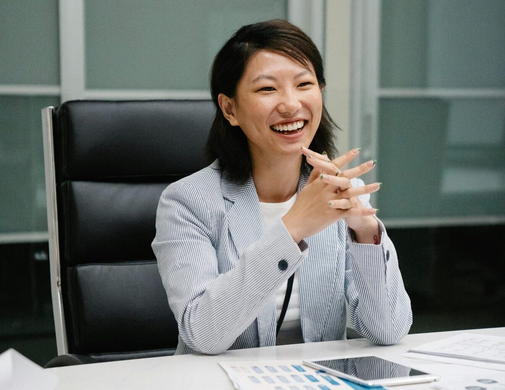 woman smiling in office